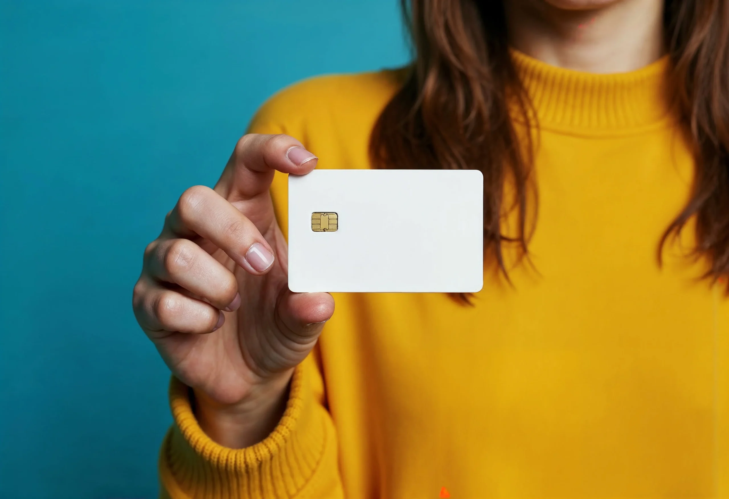 نمای نزدیک کارت ویزیت هوشمند NFC کارت نو در دست یک شخص در جلسه کاری